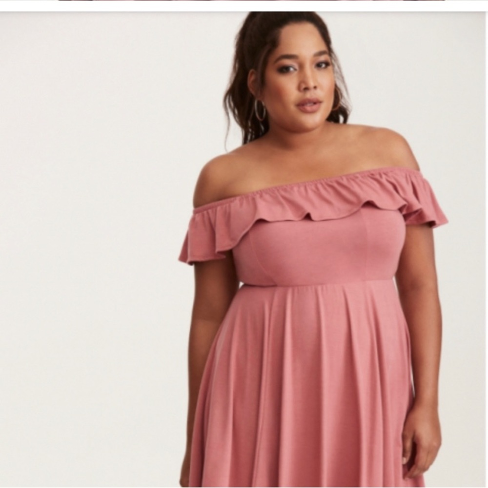 Torrid 4x Pink Off the Shoulder Dress Dusty Rose Mauve Pink
